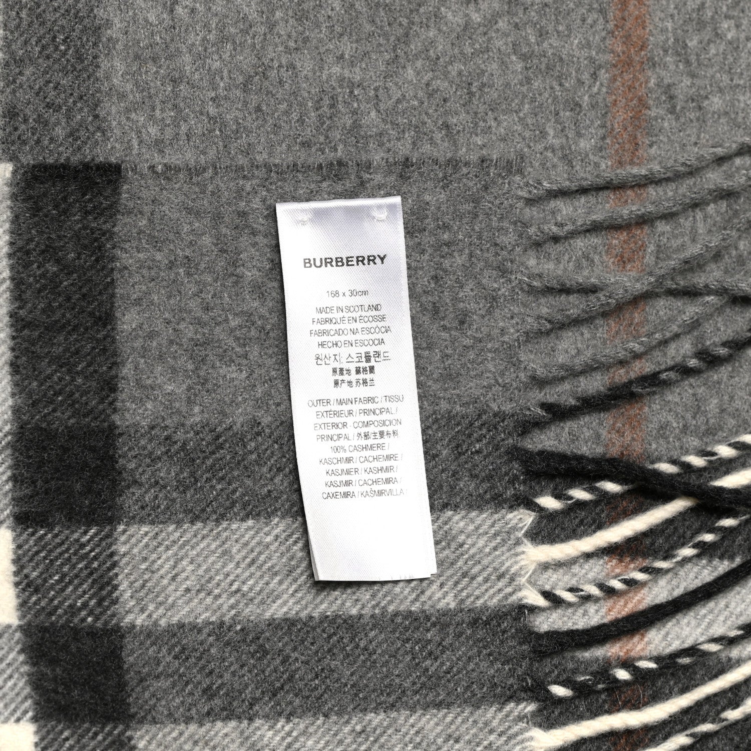 Burberry Cashmere Classic Check Fringe Scarf Grey 4 of 5