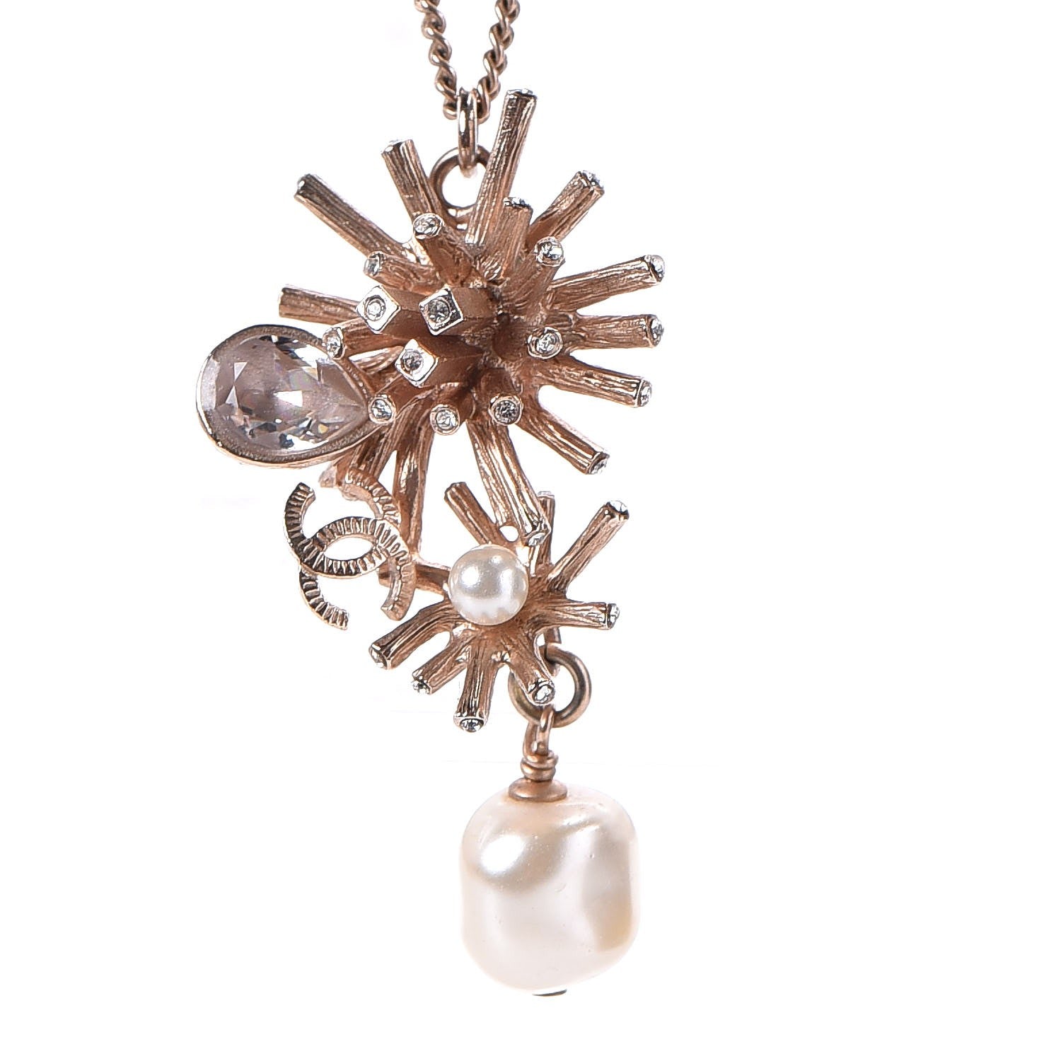 Chanel Crystal Pearl CC Necklace Gold 5 of 5