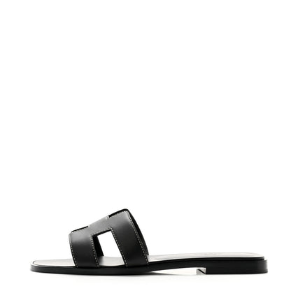 Hermes Box Calfskin Oran Sandals 37 Black 1 of 9