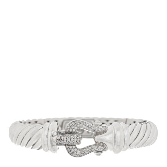 Sterling Silver Diamond 10mm Cable Buckle Bracelet