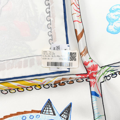 Hermes Silk Chevaloscope Scarf 90 White Bleu Multicolor 4 of 4