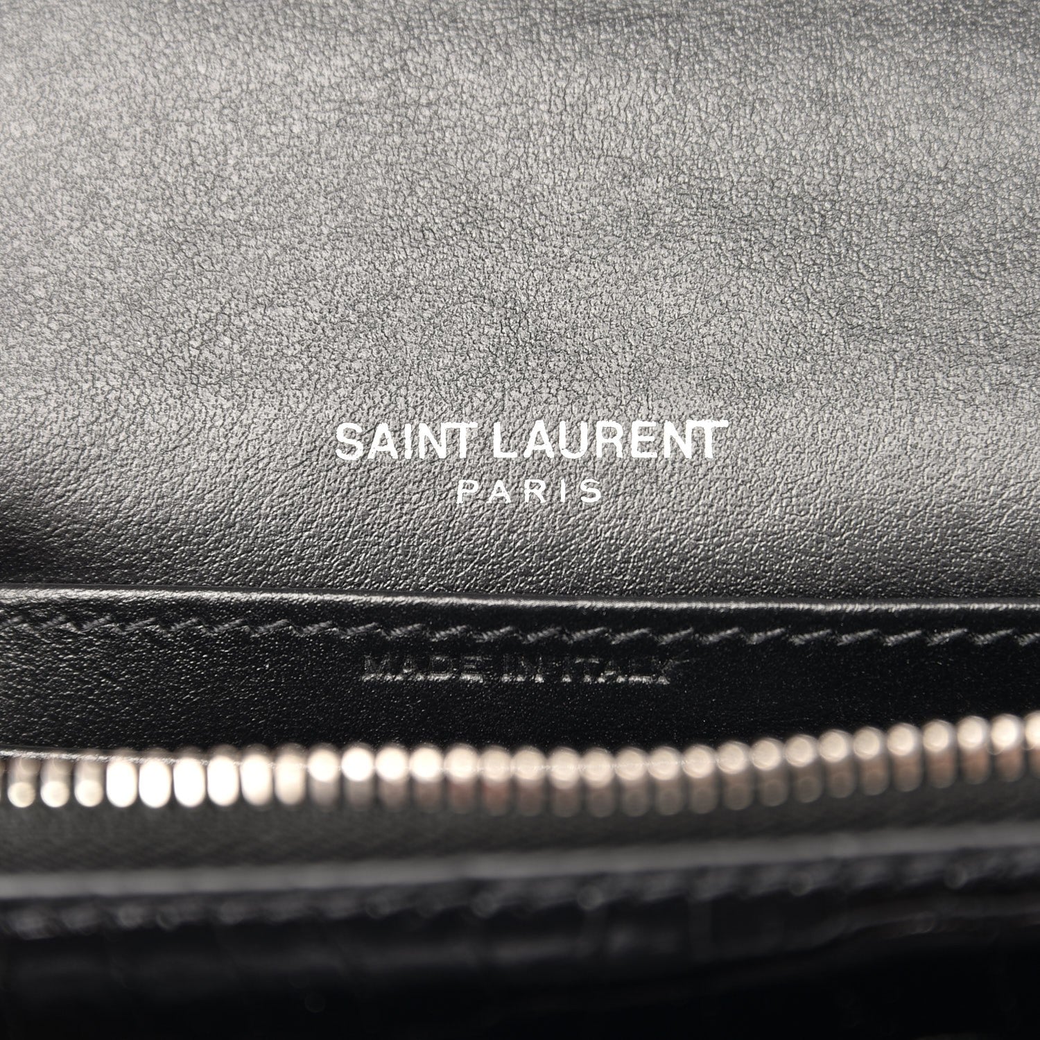 Saint Laurent Calfskin Crocodile Embossed Monogram Sunset Chain Wallet Black 6 of 6