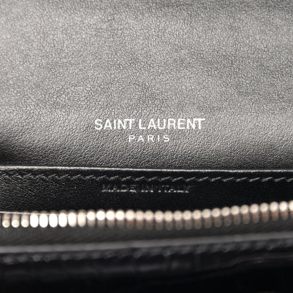 Saint Laurent Calfskin Crocodile Embossed Monogram Sunset Chain Wallet Black 6 of 6