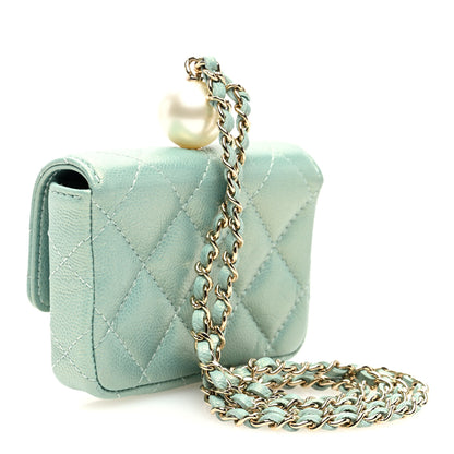 Chanel Iridescent Caviar Quilted Pearl On Top Coin Purse With Chain Light Green 3 of 7