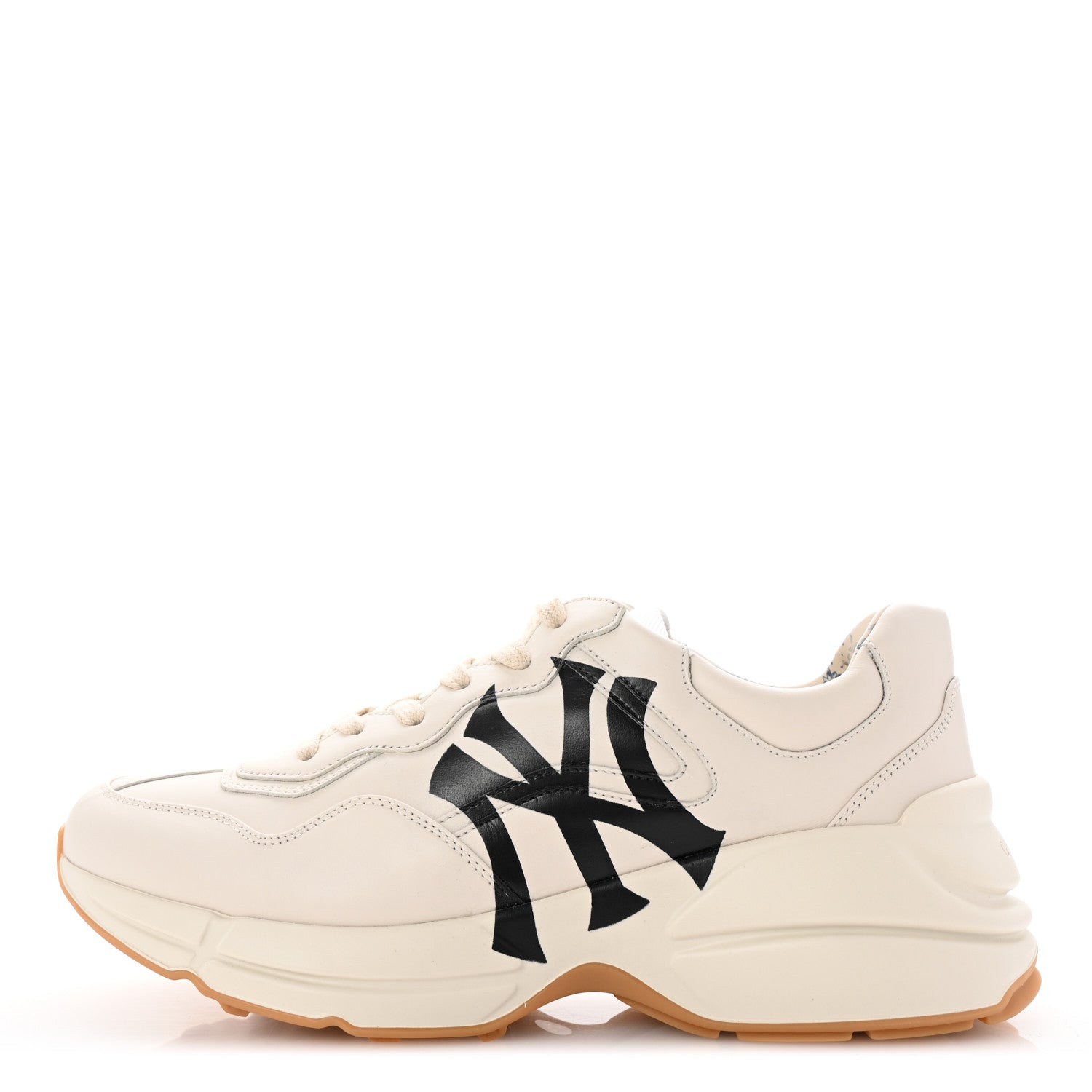 Gucci X MLB Calfskin NY Yankees Mens Rhyton Sneakers 7.5 Mystic White 1 of 9