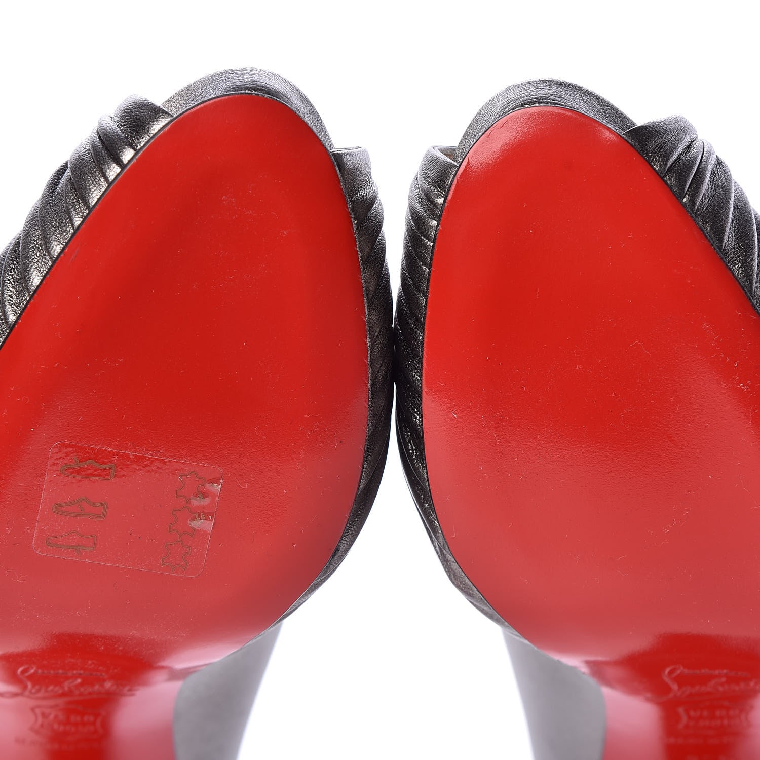 Christian Louboutin Laminato Nappa Miss Gres 90 Platform Peep Toe Slingback Pumps 37.5 Anthracite 7 of 9