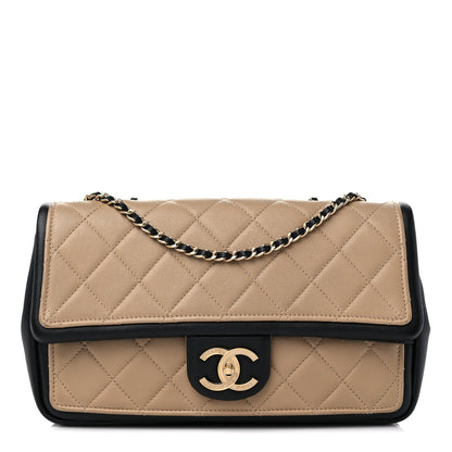 Chanel Calfskin Quilted Medium Graphic Flap Beige Black 1 of 15