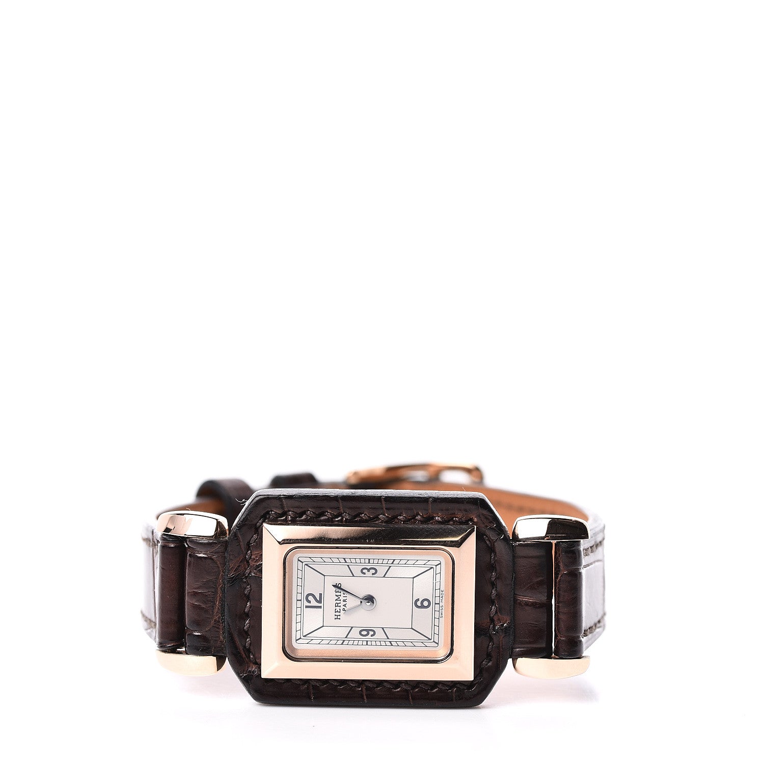 Hermes 18K Rose Gold Alligator 24mm Hauteville Quartz Watch 3 of 6