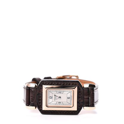 Hermes 18K Rose Gold Alligator 24mm Hauteville Quartz Watch 3 of 6