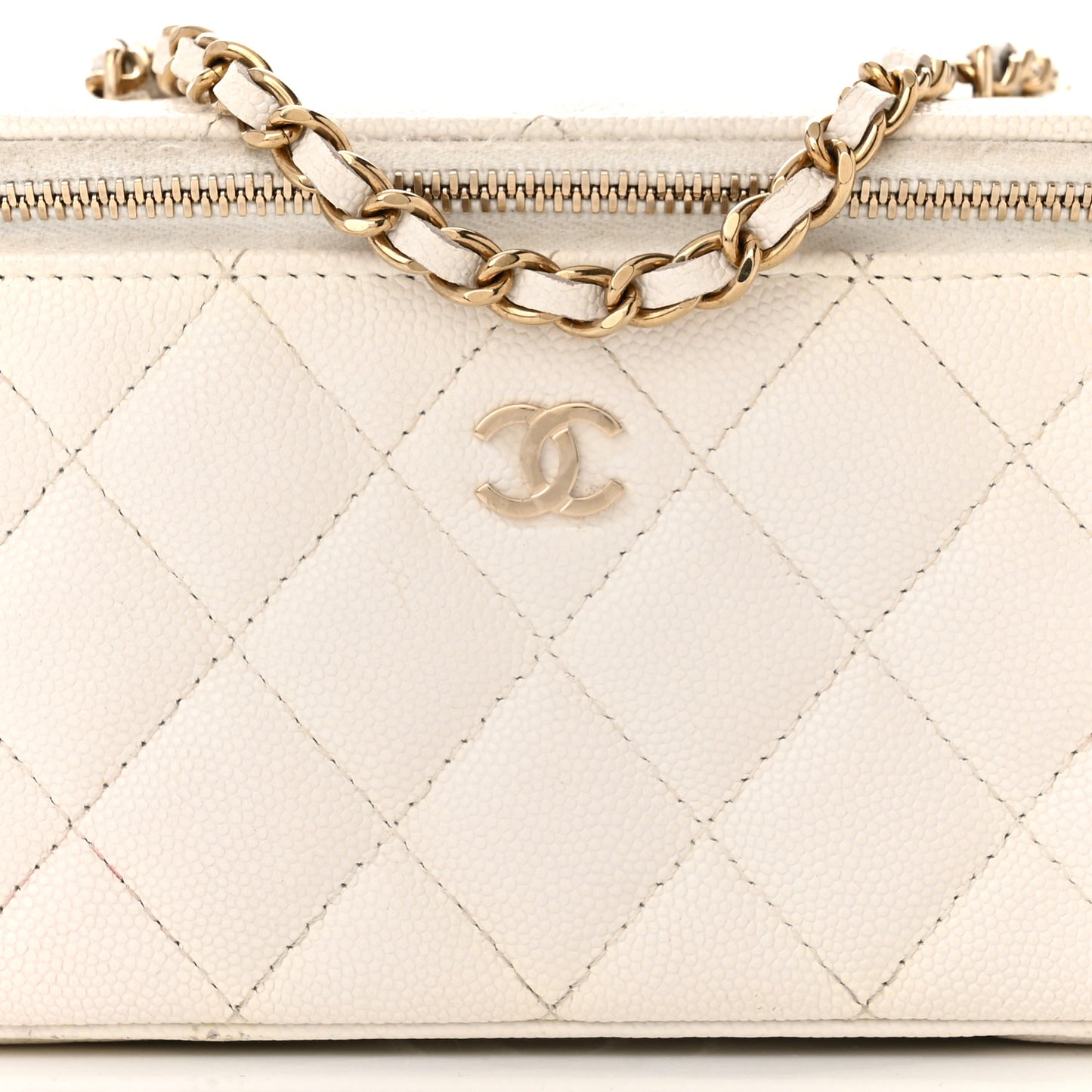 Caviar Quilted Small Vanity Case With Chain White