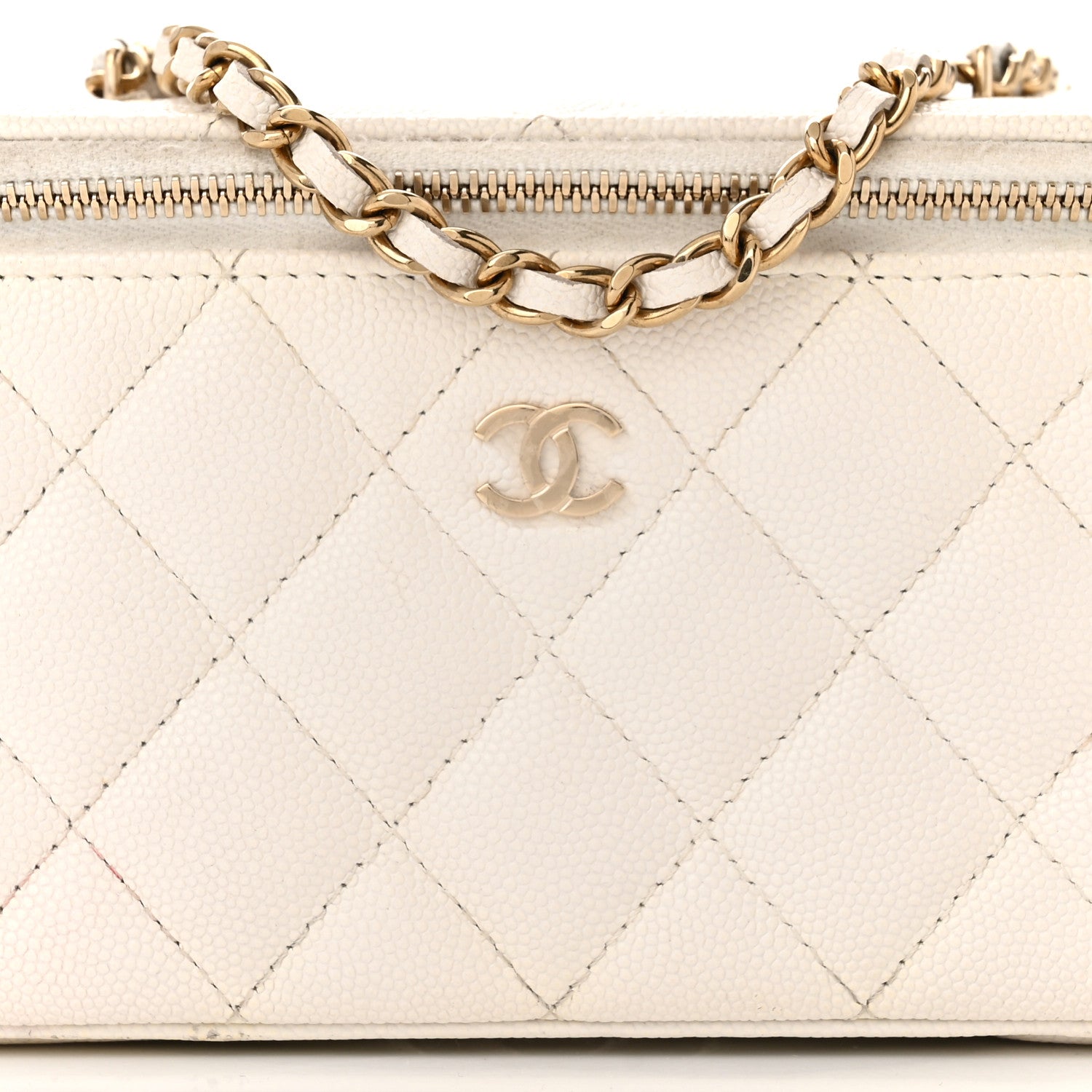 Chanel Caviar Quilted Small Vanity Case With Chain White 8 of 14