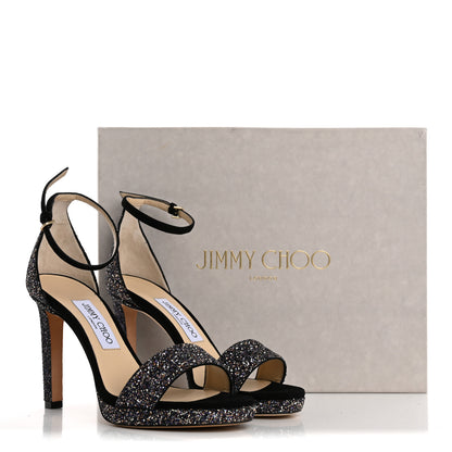 Jimmy Choo Glitzy Glitter Misty 100 Sandals 37 Twilight Black 9 of 9