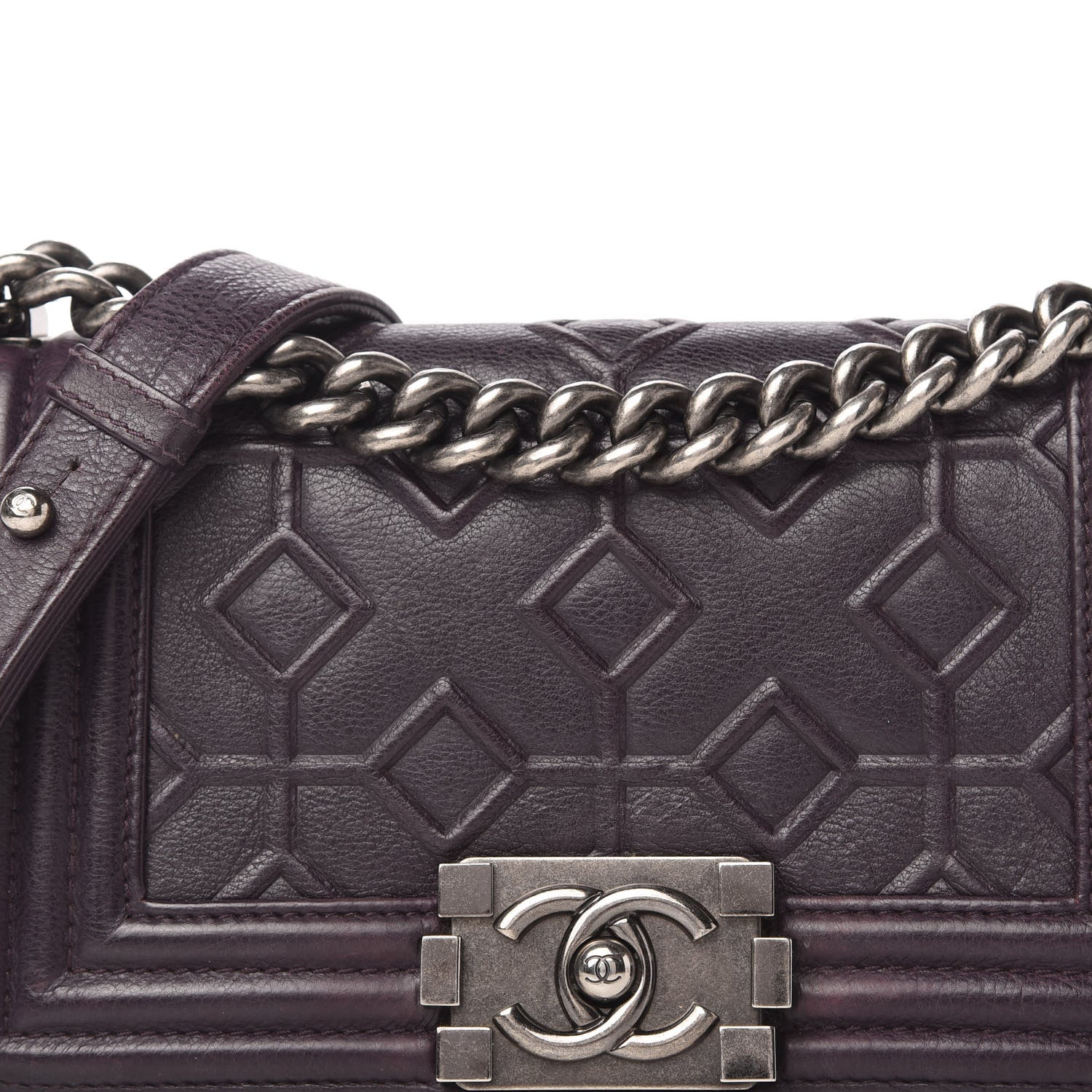 Chanel Calfskin Embossed Small Boy Flap Plum 9 of 10