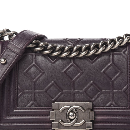 Chanel Calfskin Embossed Small Boy Flap Plum 9 of 10