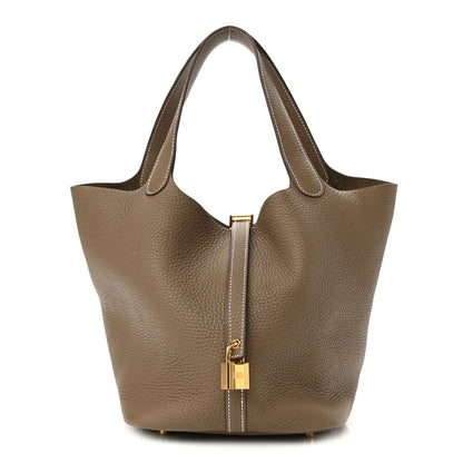 Hermes Taurillon Clemence Picotin Lock 22 MM Etoupe 1 of 11