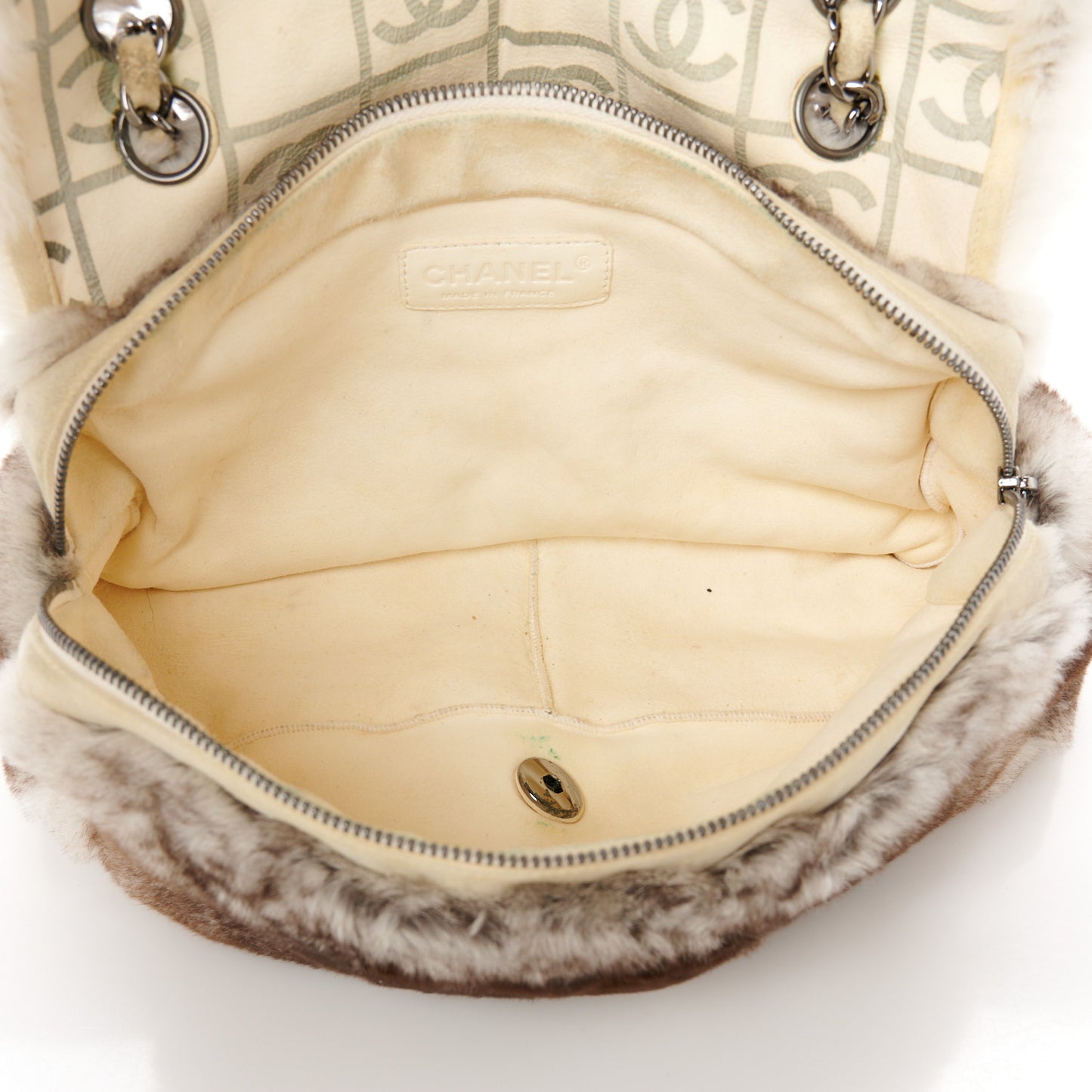 Rabbit Fur CC Medium Flap Bag Brown