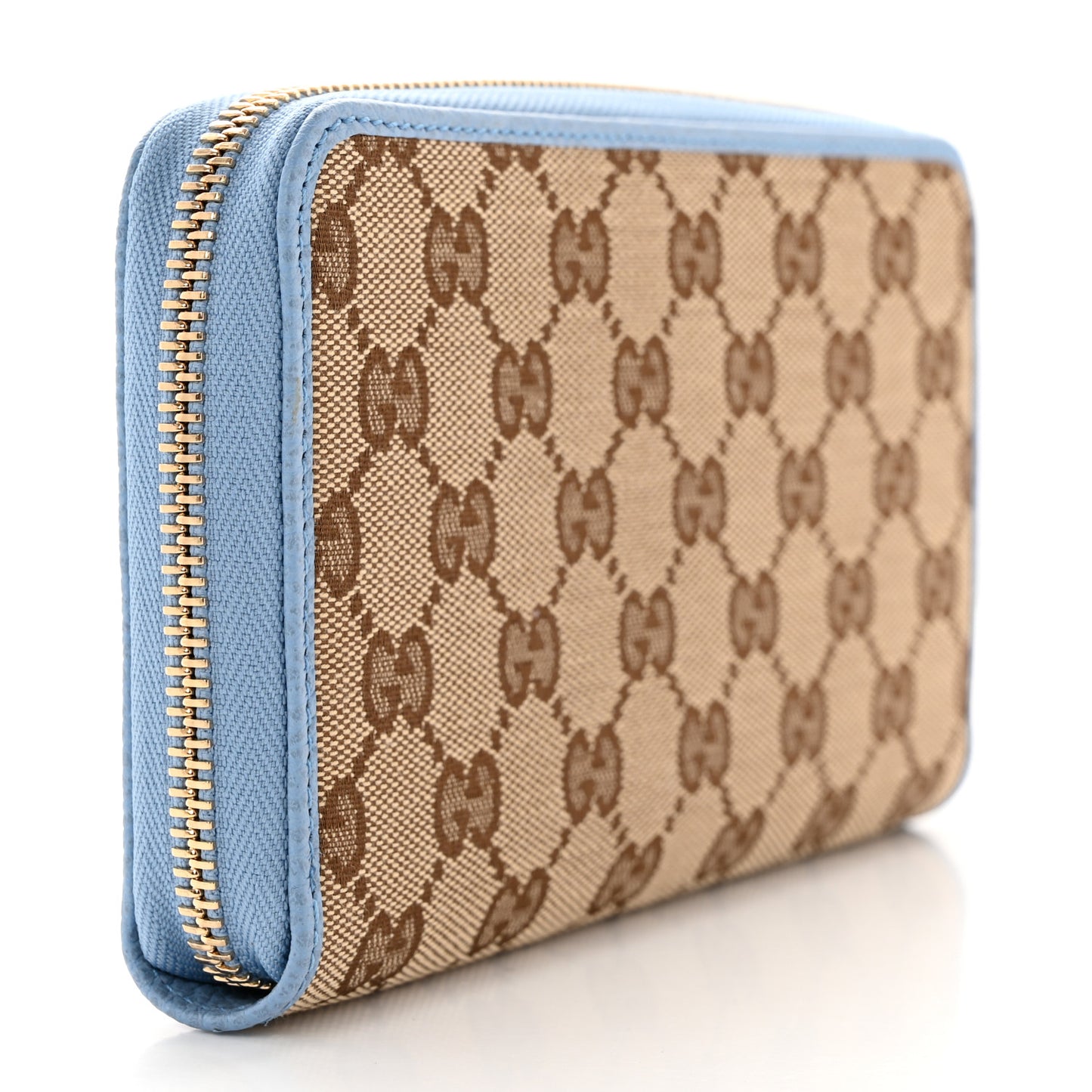 Monogram Dollar Calfskin Zip Around Wallet Beige Ebony Mineral Blue
