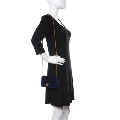 Gucci Velvet Matelasse GG Marmont Mini Bag Cobalt Blue 2 of 9