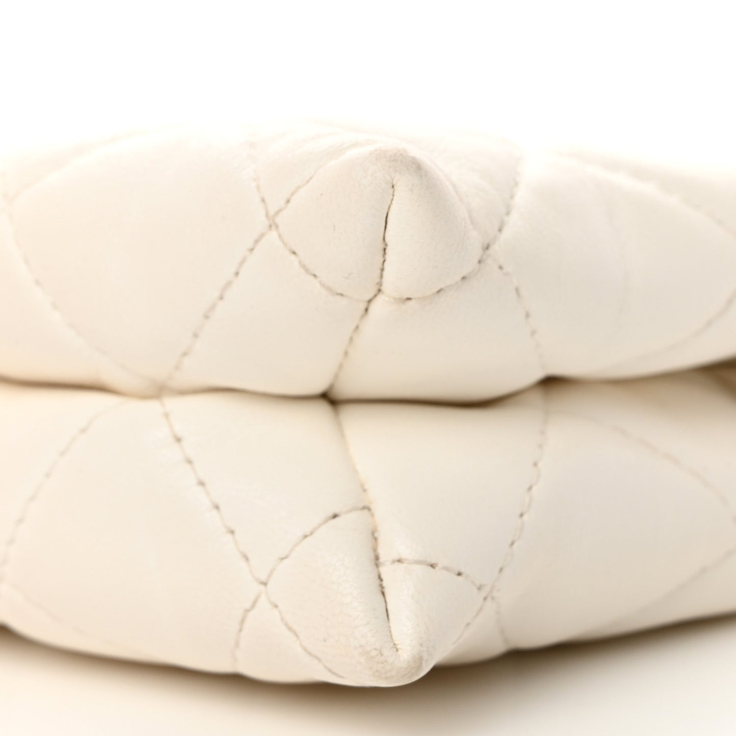 Shiny Crumpled Calfskin Quilted Clutch Bag White