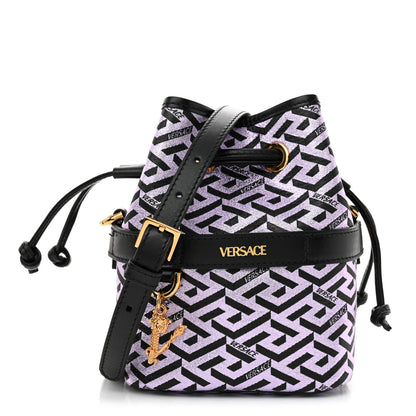 Versace Coated Canvas La Greca Glitter Print Mini Bucket Bag Orchid Black 1 of 9