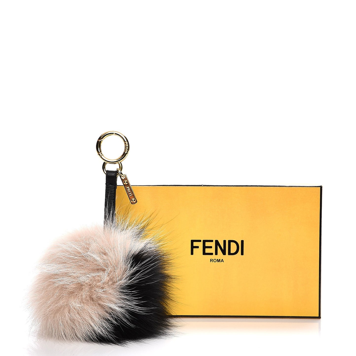 Fox Fur Pom Pom Bag Charm Black White