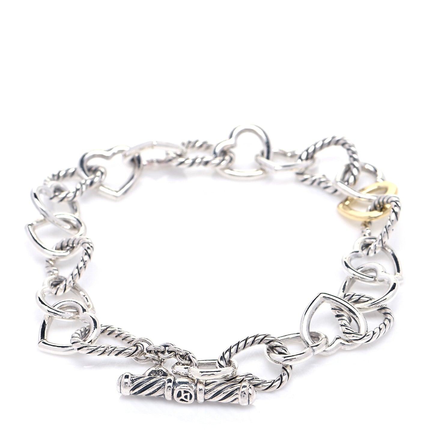 Sterling Silver 18K Yellow Gold Cable Heart Link Bracelet