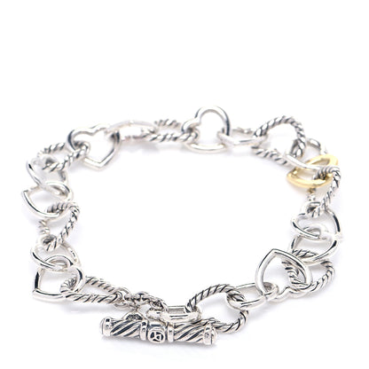 David Yurman Sterling Silver 18K Yellow Gold Cable Heart Link Bracelet 3 of 6