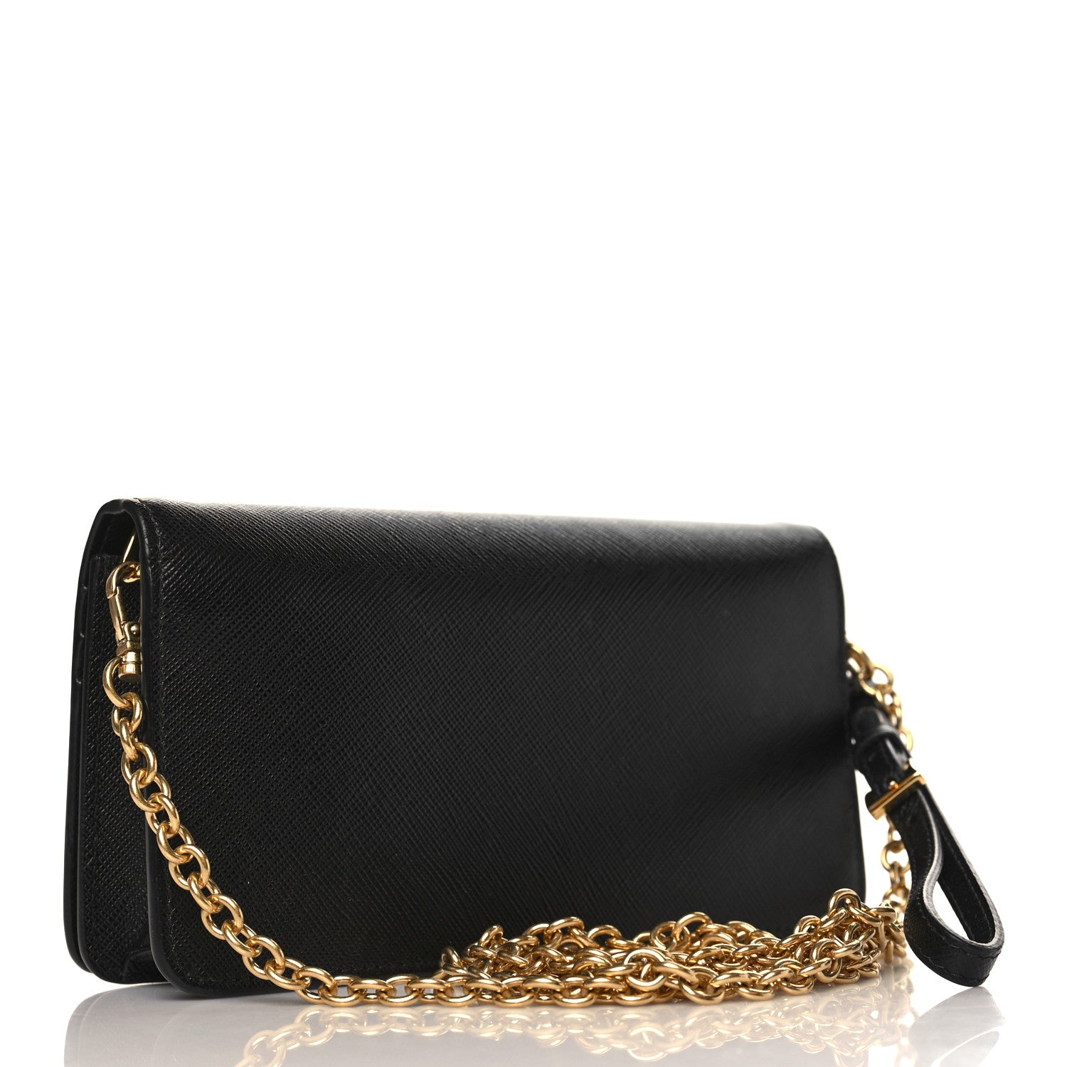 Prada Saffiano Metal Mini Flap Crossbody Wristlet Bag Black 3 of 8