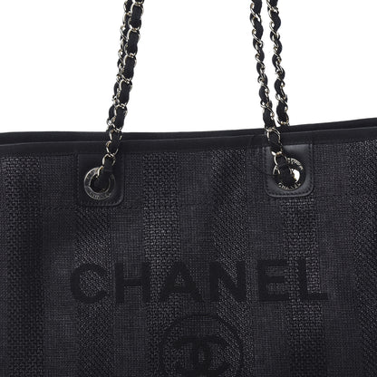 Chanel Mixed Fibers Striped Small Deauville Tote Black 9 of 10