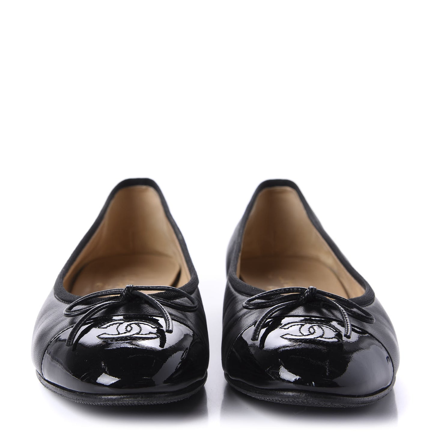 Lambskin Patent Calfskin CC Cap Toe Ballerina Flats 39 Black