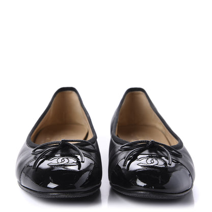 Chanel Lambskin Patent Calfskin CC Cap Toe Ballerina Flats 39 Black 2 of 10