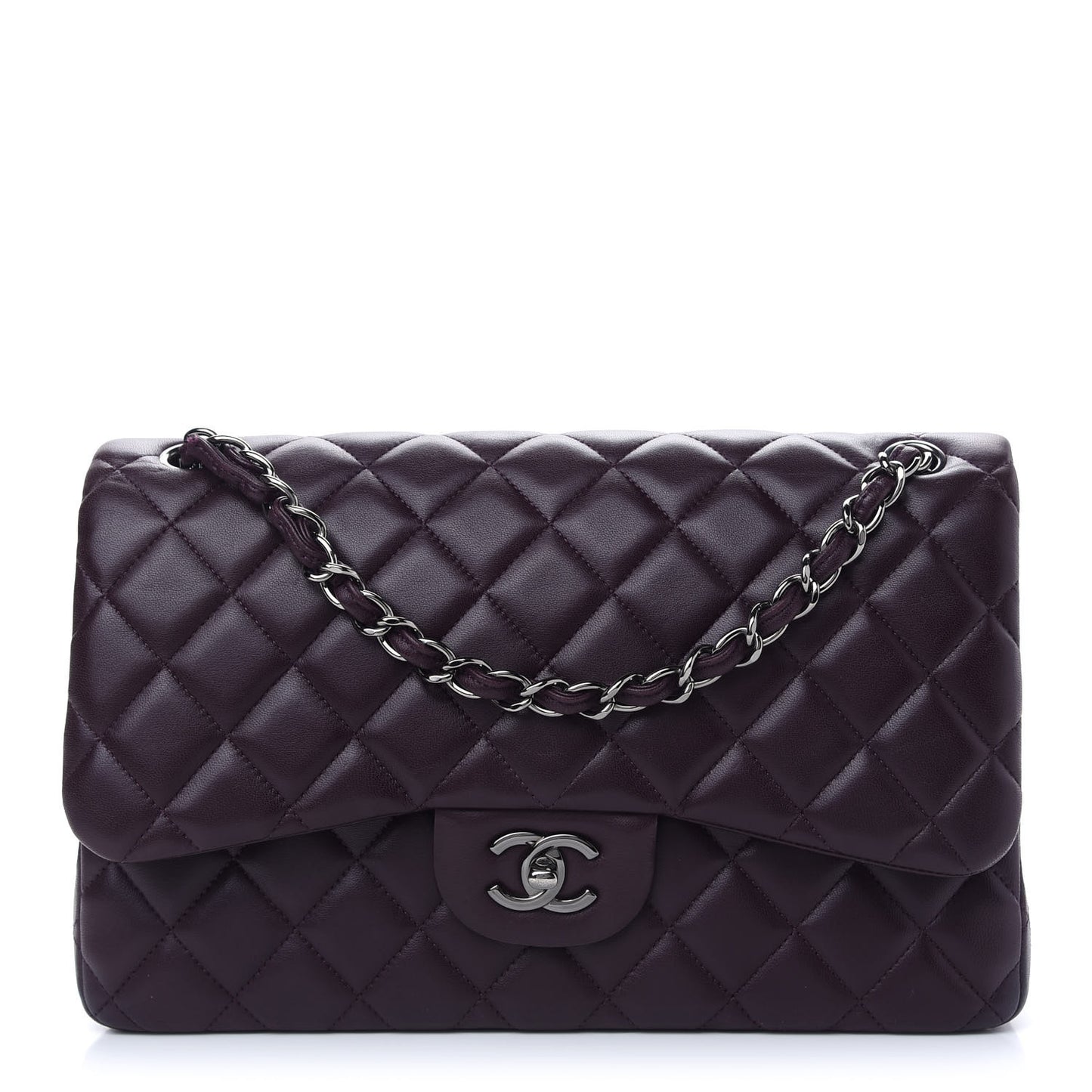 Lambskin Quilted Jumbo Double Flap Purple