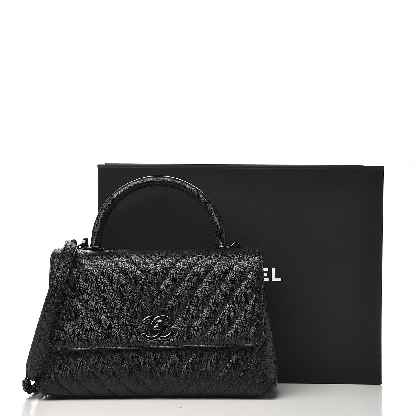 Caviar Chevron Quilted Small Coco Handle Flap So Black