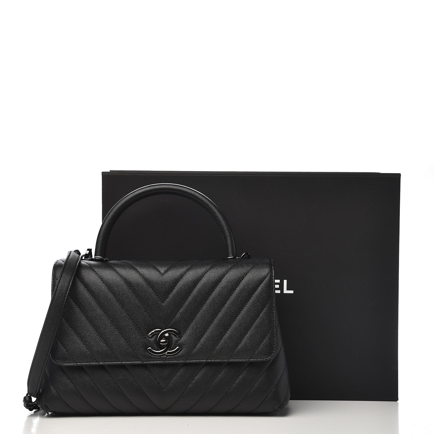 Chanel Caviar Chevron Quilted Small Coco Handle Flap So Black 11 of 11