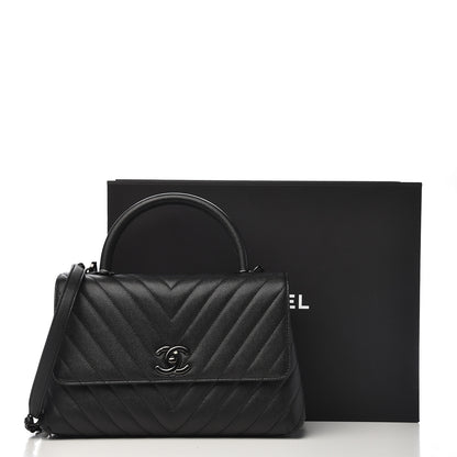Chanel Caviar Chevron Quilted Small Coco Handle Flap So Black 11 of 11