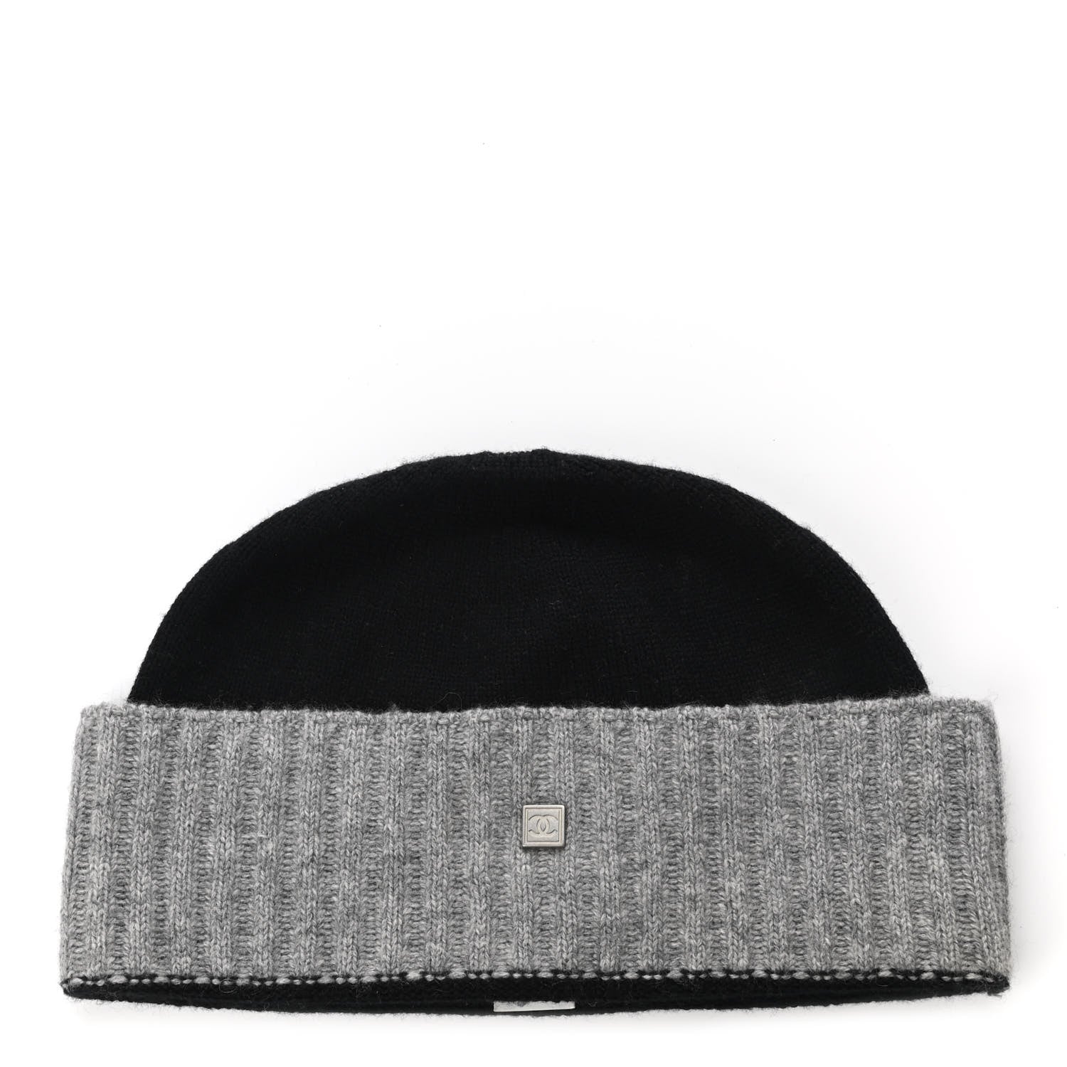 Chanel Cashmere CC Beanie Hat Black Grey 1 of 5