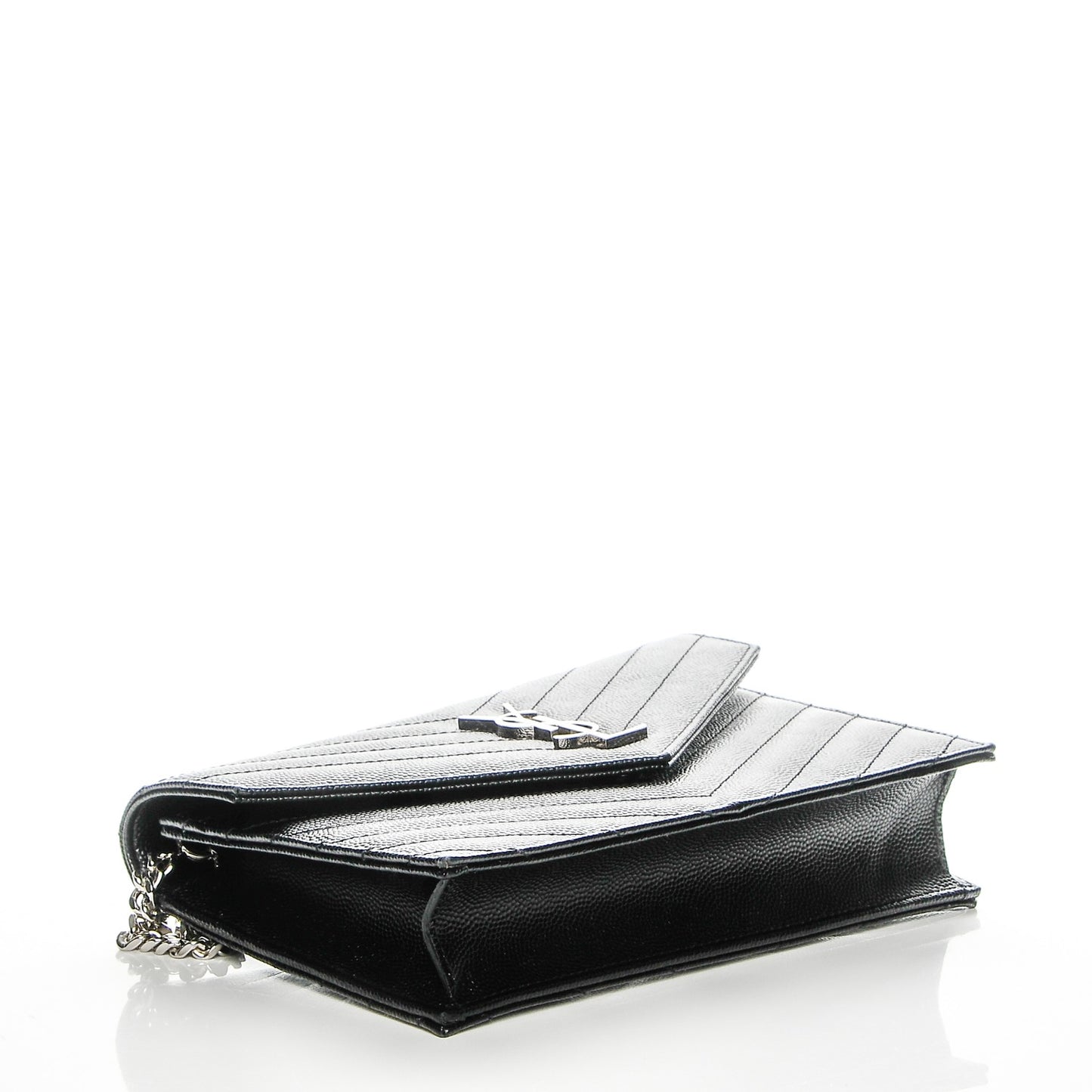 Grain De Poudre Matelasse Chevron Monogram Envelope Chain Wallet Black