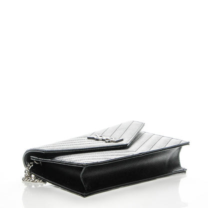 Saint Laurent Grain De Poudre Matelasse Chevron Monogram Envelope Chain Wallet Black 4 of 7