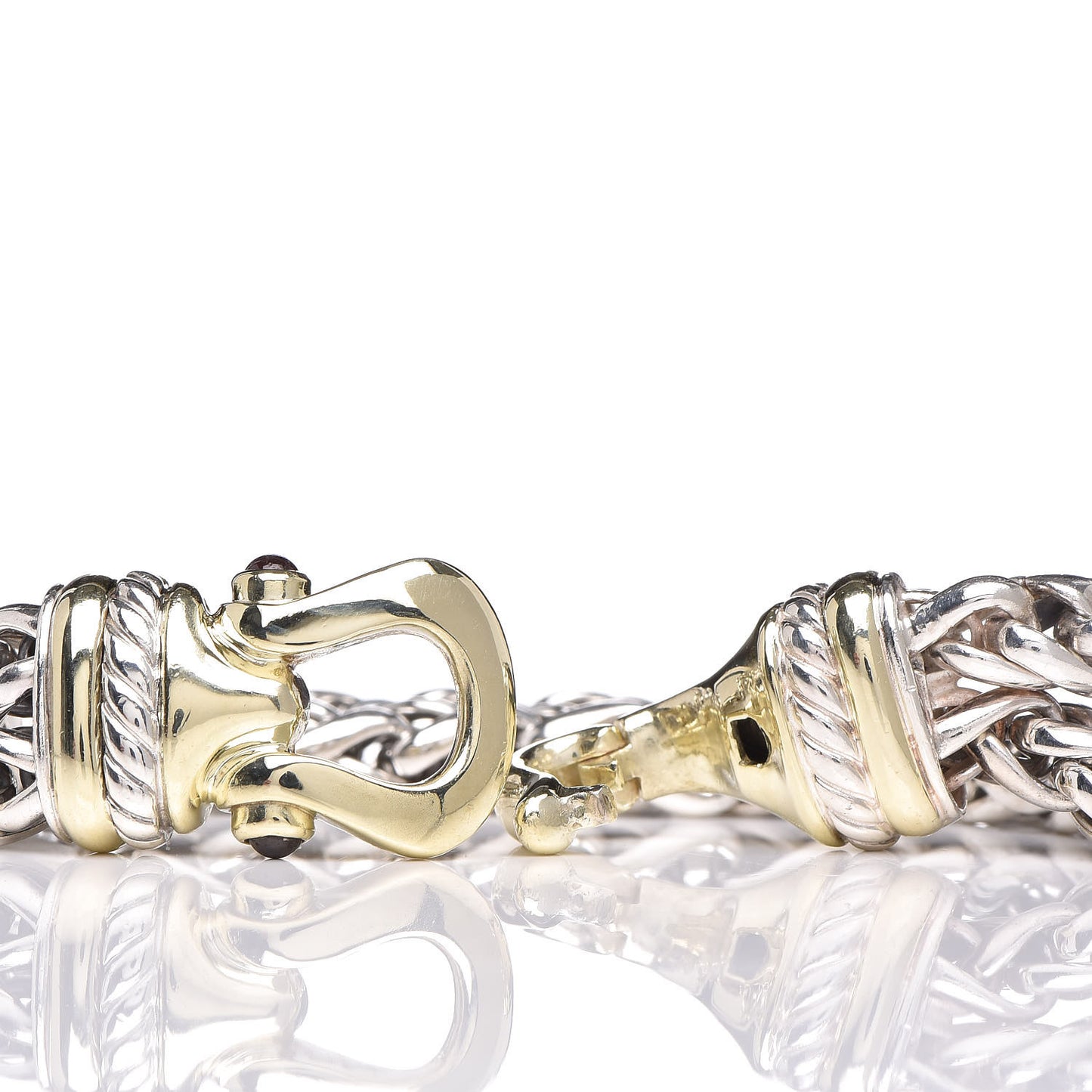 Sterling Silver 14K Yellow Gold Garnet 6mm Double Wheat Buckle Bracelet