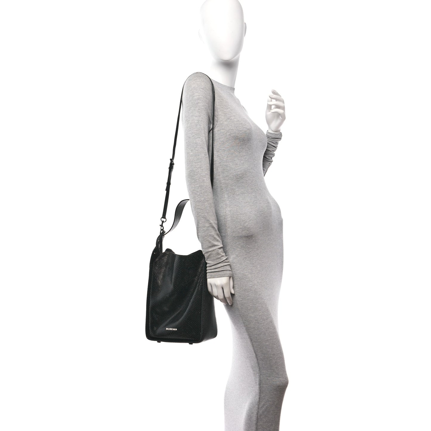 Extra Supple Calfskin Snakeskin Embossed Calfskin Small Tool 2.0 North-South Tote Black