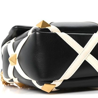Valentino Garavani Nappa Large Roman Stud Shoulder Bag Black White 7 of 8
