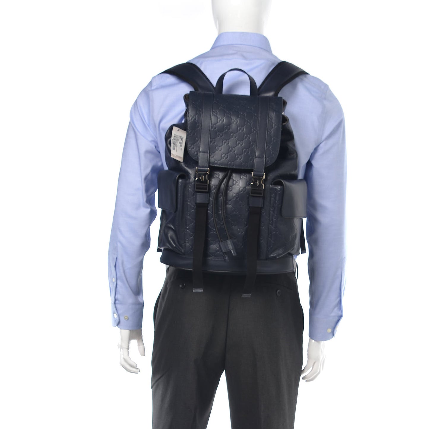 Guccissima Signature Double Buckle Backpack Blue