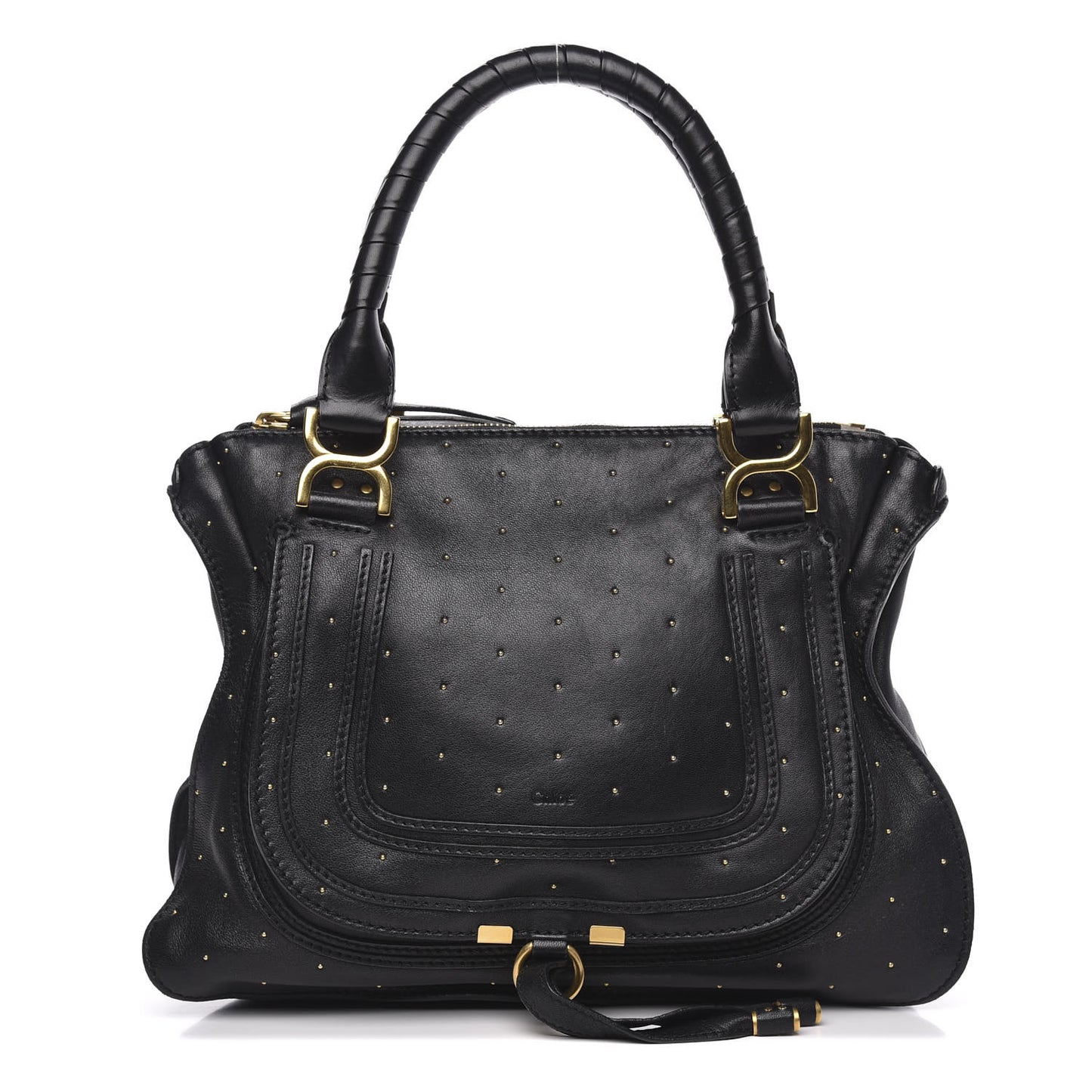 Calfskin Studded Medium Marcie Satchel Black