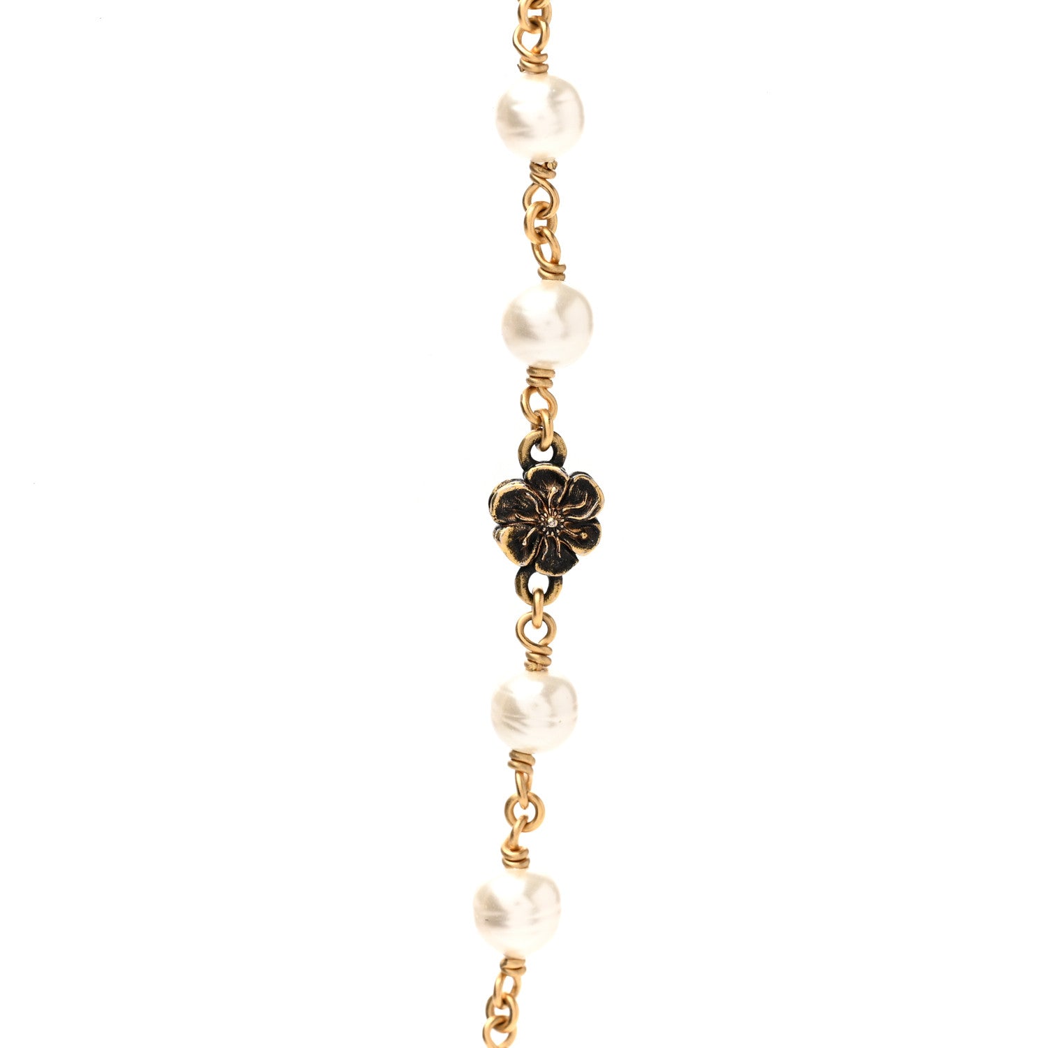 Gucci Metal Pearl Interlocking G Flower Necklace Gold 4 of 5