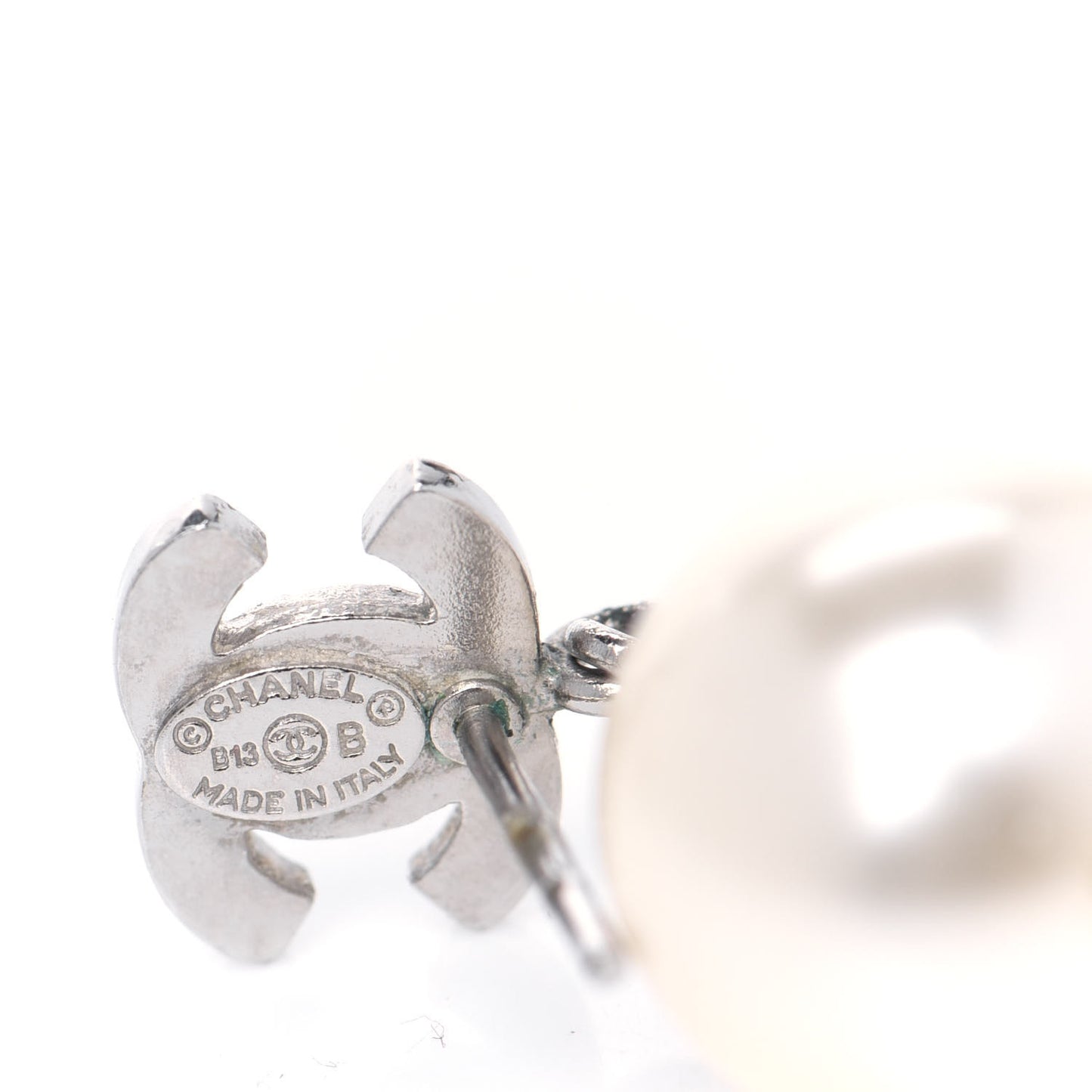 Crystal Pearl CC Drop Earrings Silver Pearly White