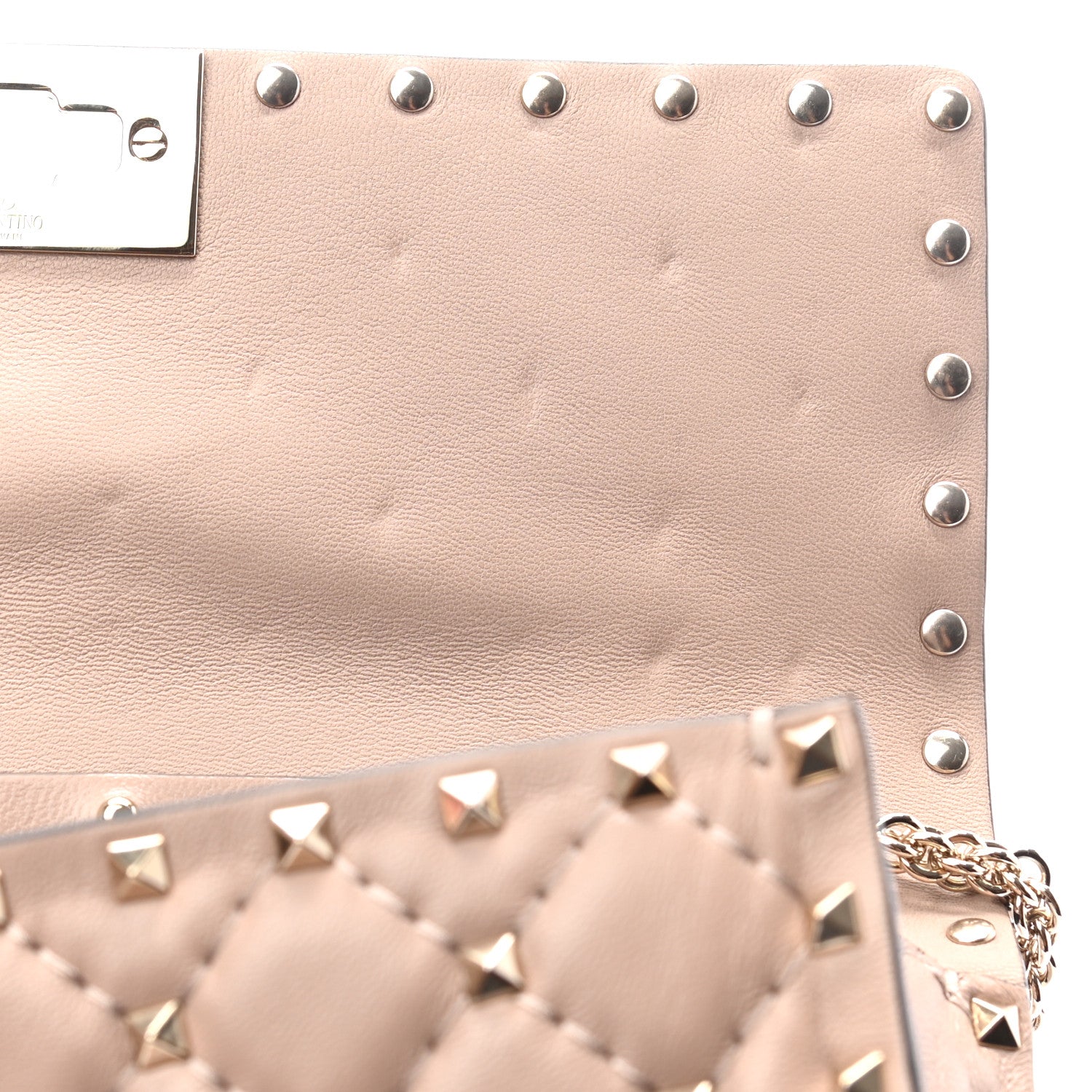 Valentino Garavani Lambskin Rockstud Spike Wallet on Chain Poudre 11 of 11