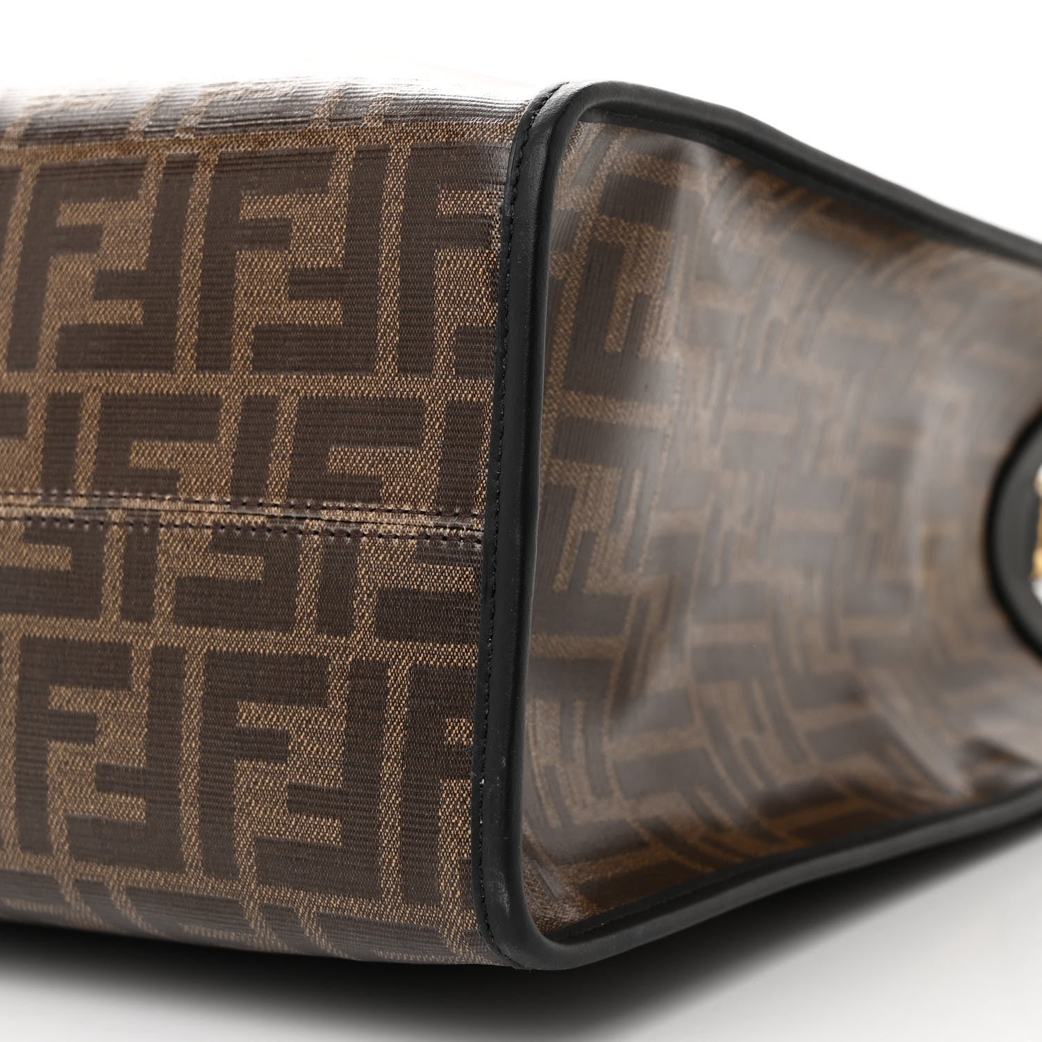 Fendi ロゴトートバッグ ダークブラウン Fendi Glazed Fabric Vitello Century Plexiglass FF 1974 Stamp Patch