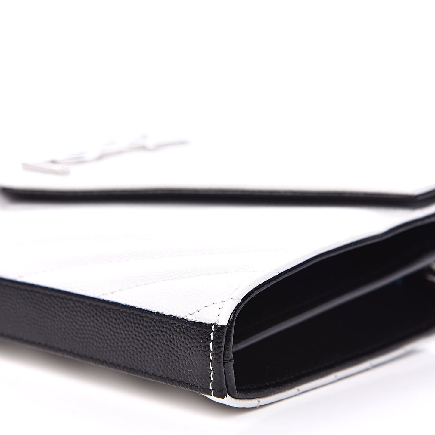 Grain De Poudre Matelasse Bi-Color Chevron Monogram Chain Wallet White Black