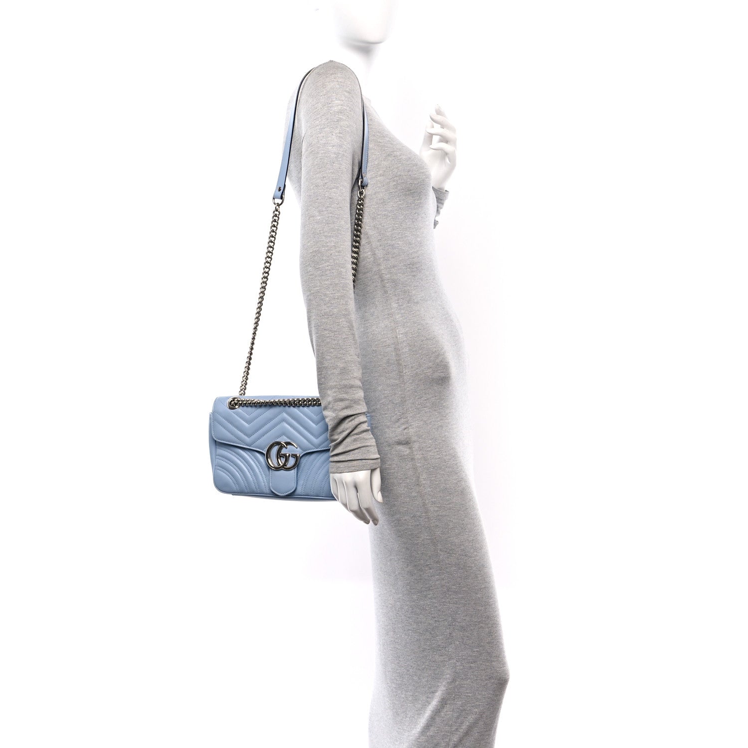 Gucci Calfskin Matelasse Small GG Marmont Shoulder Bag Porcelain Light Blue 2 of 10