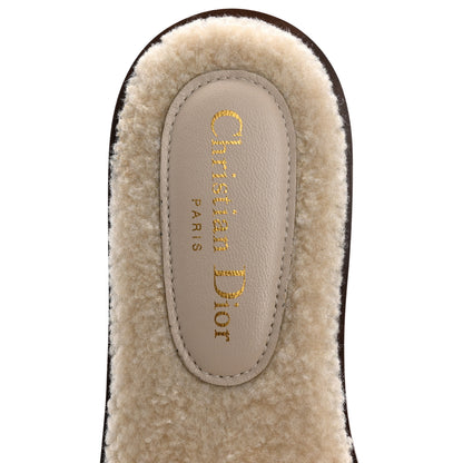 Christian Dior Suede Goatskin Shearling Embroidered Dway Slide Sandals 40.5 Cookie 7 of 9